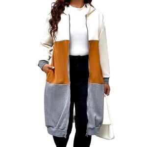 Plus Colorblock Long Line Zip Up Hoodie in Gray, Size 0XL